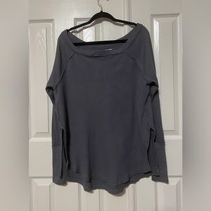 We the Free Gray Long Sleeve Pullover Waffle Knit Top Small
